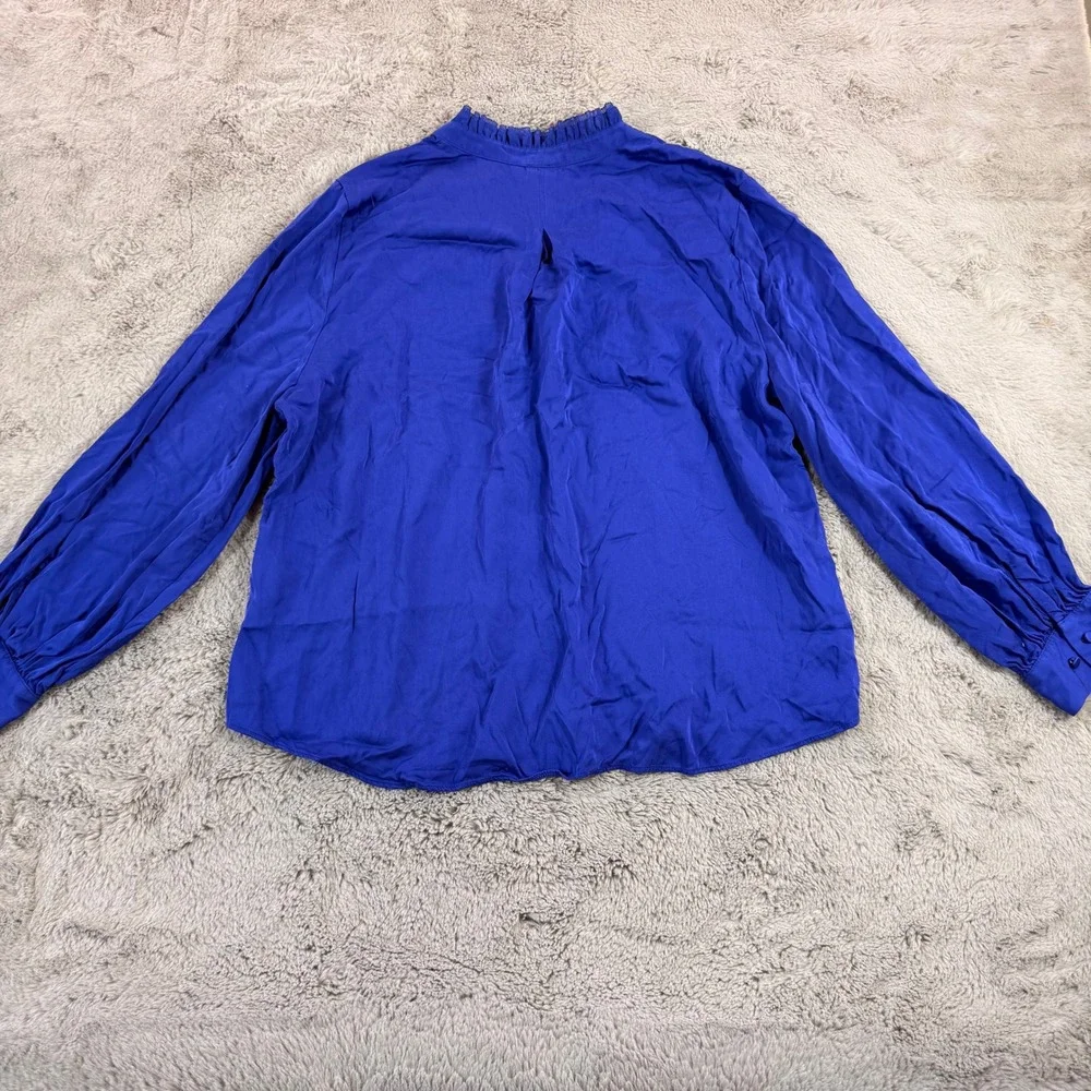 Chico's Size 3 (XL) Blue Ruffle Neck Long Sleeve Blouse Top Women's Career - Picture 6 of 9